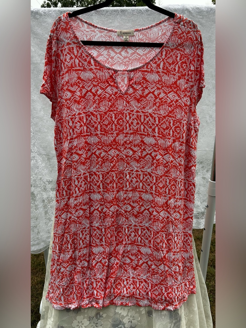Orange & White Geometric Print Fabric Top
